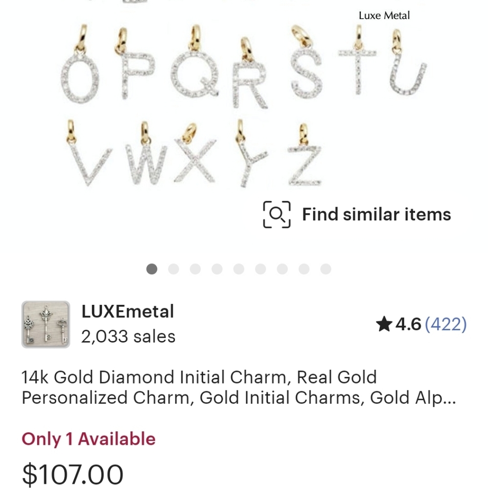 14k White gold initial Pendant